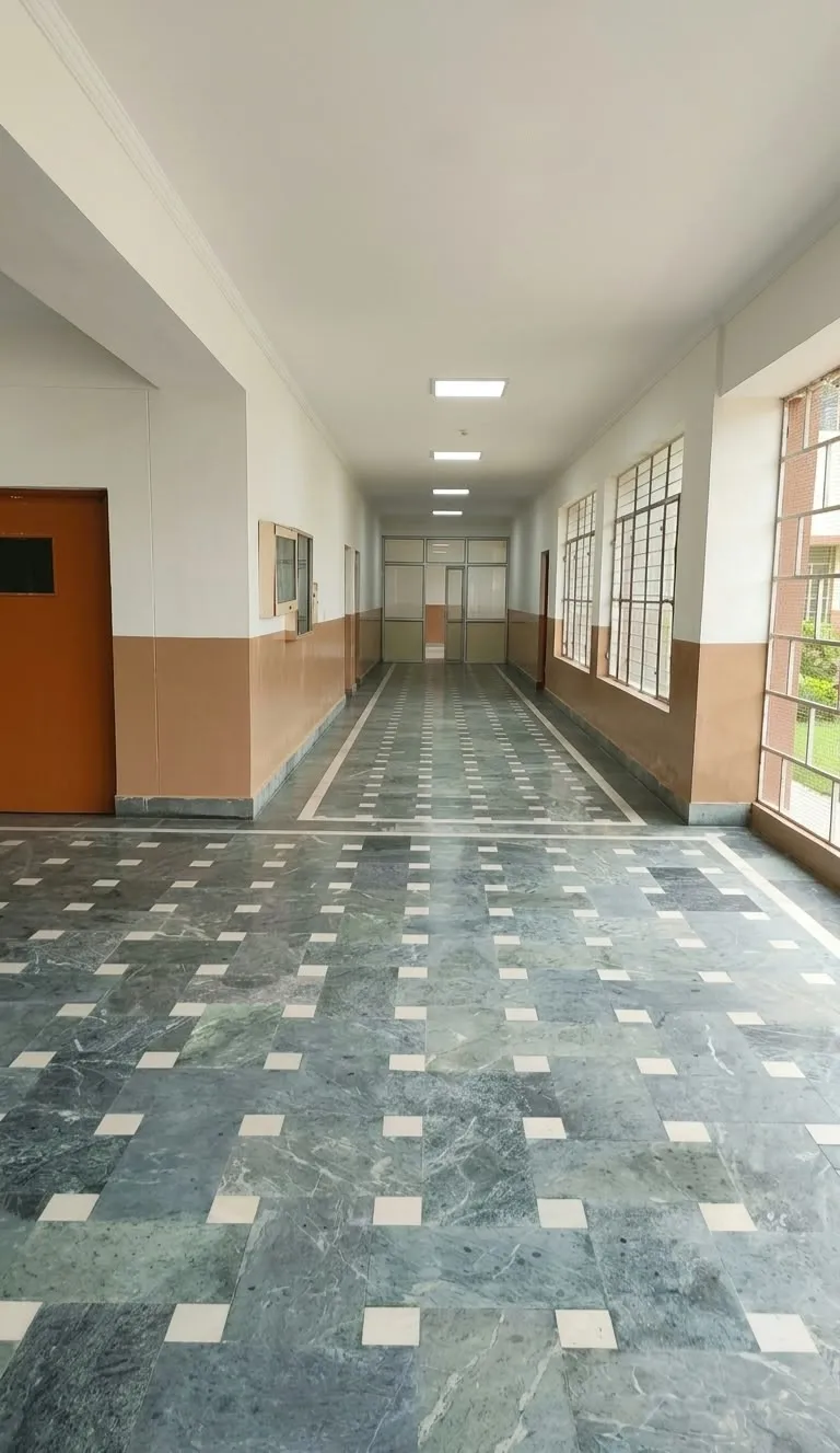 Corridor overlooking the lawns